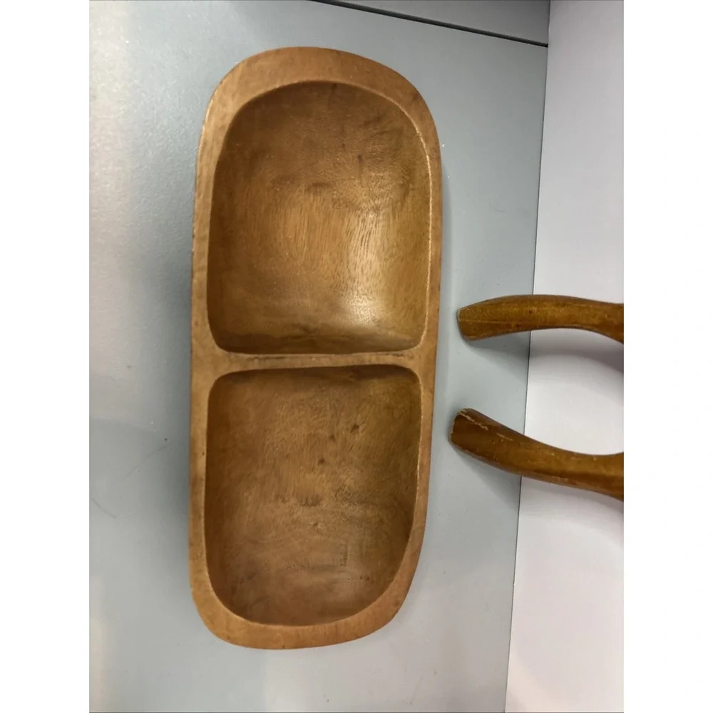 Pottery Barn Serving Bowl Unisex OS Brown Good Wooden Divided Dough Bowl Set